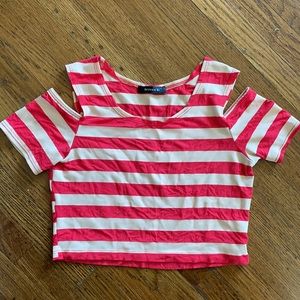 Better Be striped crop top with shoulder slit, S